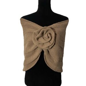 Giorgio Armani Ribbed Knit Wrap Scarf Shoulder Cowl Twisted Rosette Accent